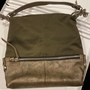 🍂 Sondra Roberts Squared Olive Green Bronze Shoulder Bag Hobo Tote Convertible‎